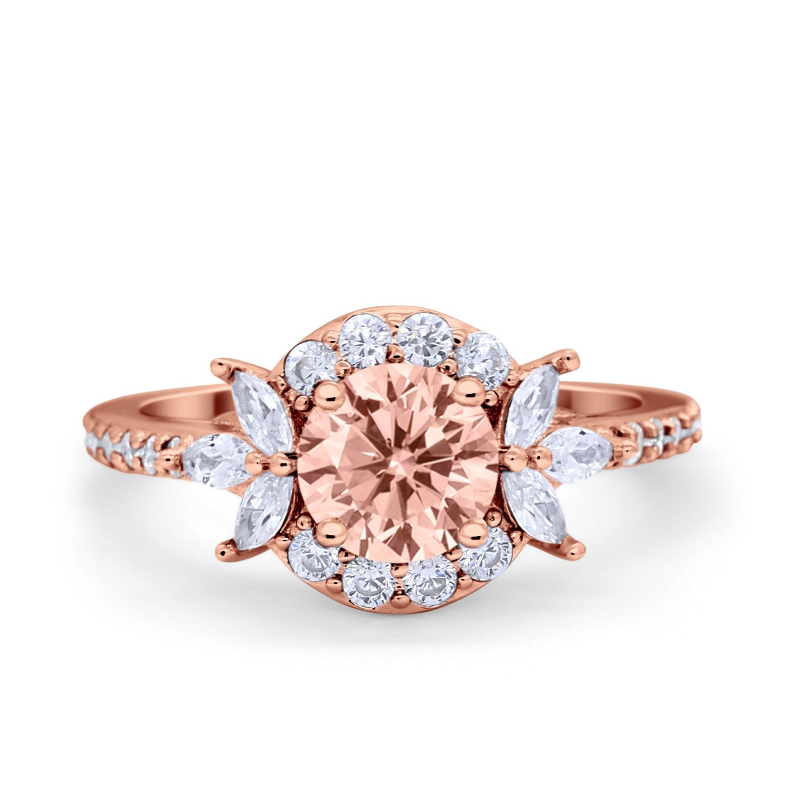 Halo Floral Wedding Ring Marquise Simulated Cubic Zirconia 925 Sterling Silver