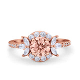 Halo Floral Wedding Ring Marquise Simulated Cubic Zirconia 925 Sterling Silver