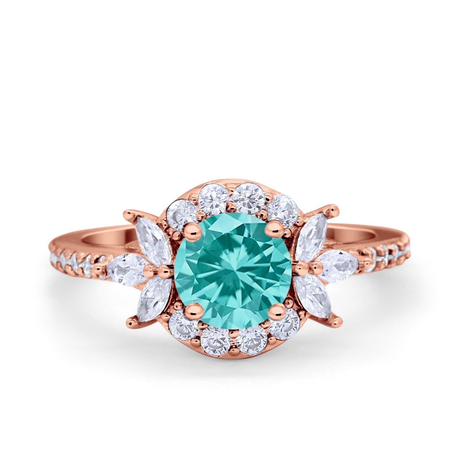 Halo Floral Wedding Ring Marquise Simulated Cubic Zirconia 925 Sterling Silver