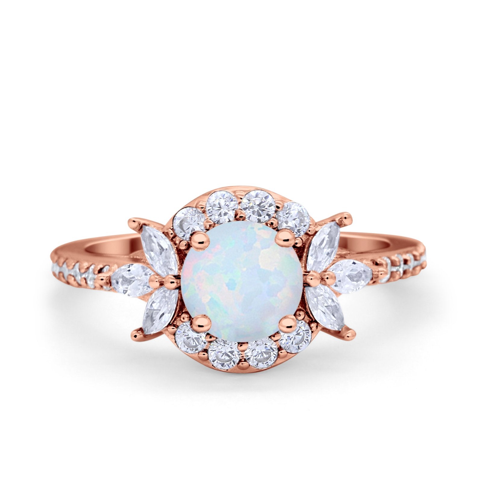 Halo Floral Wedding Ring Marquise Simulated Cubic Zirconia 925 Sterling Silver