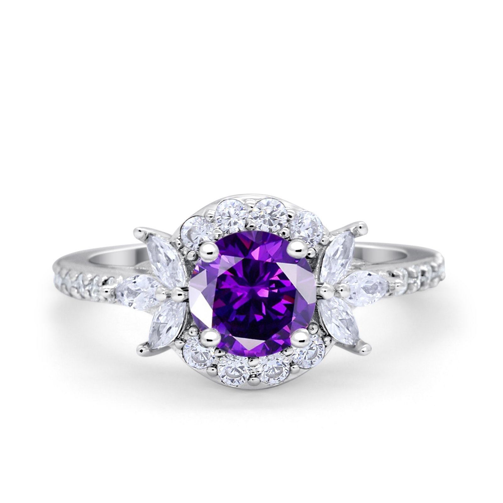 Halo Floral Wedding Ring Marquise Simulated Cubic Zirconia 925 Sterling Silver