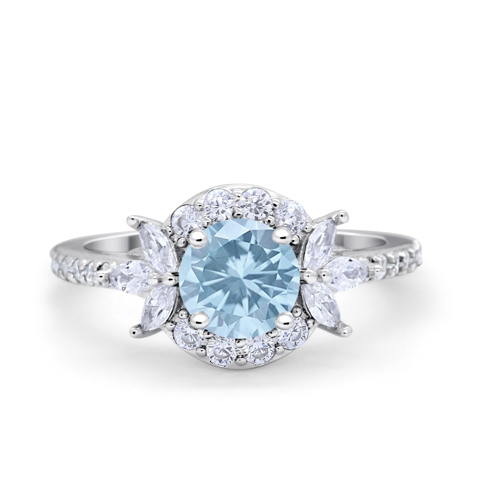 Halo Floral Wedding Ring Marquise Simulated Cubic Zirconia 925 Sterling Silver