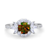 Halo Floral Wedding Ring Marquise Simulated Cubic Zirconia 925 Sterling Silver