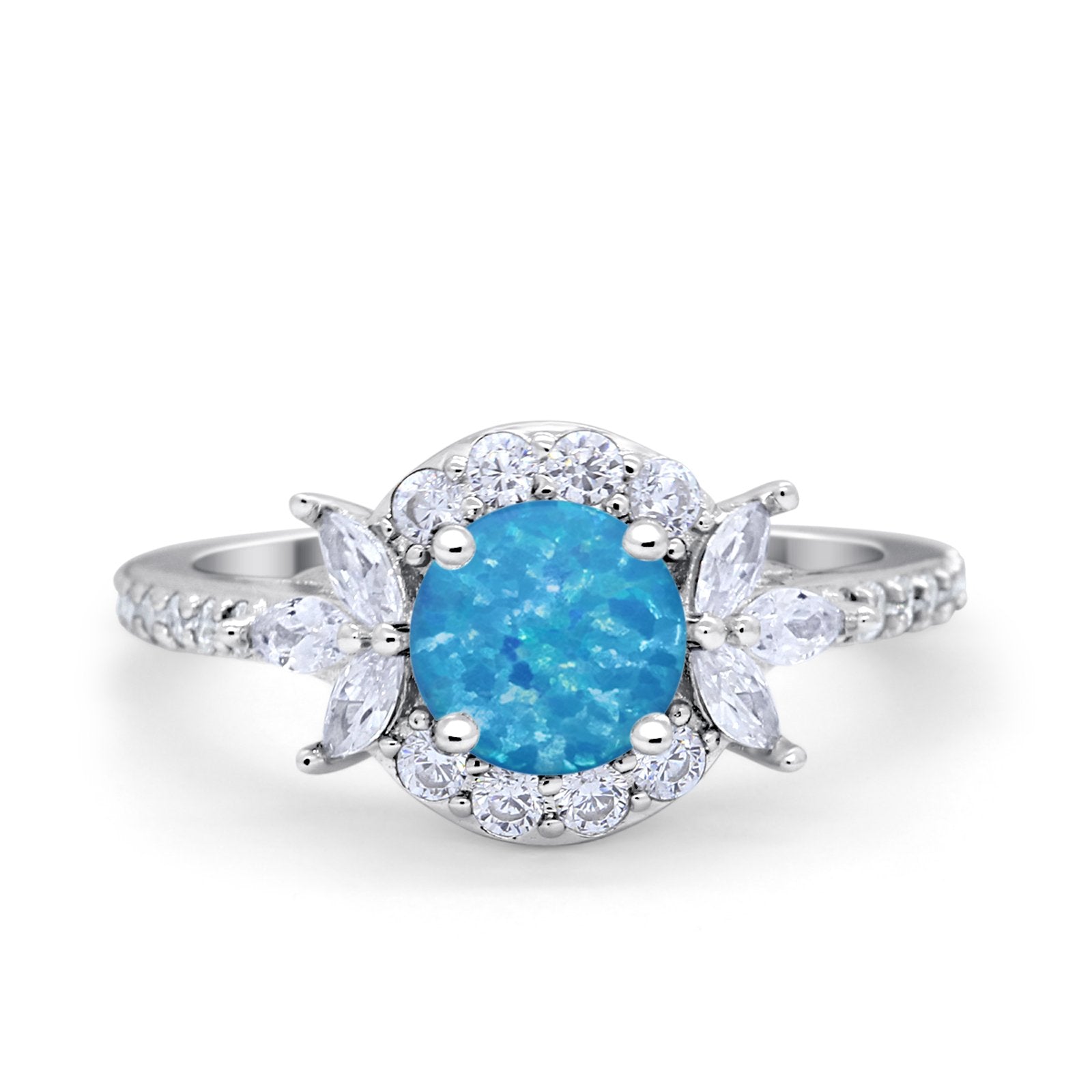 Halo Floral Wedding Ring Marquise Simulated Cubic Zirconia 925 Sterling Silver