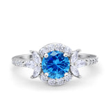 Halo Floral Wedding Ring Marquise Simulated Cubic Zirconia 925 Sterling Silver
