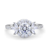 Halo Floral Wedding Ring Marquise Simulated Cubic Zirconia 925 Sterling Silver