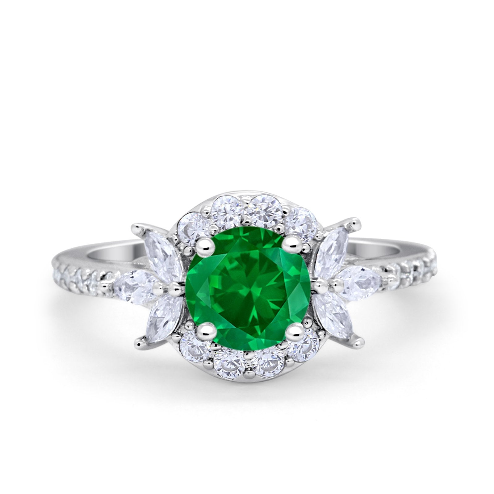 Halo Floral Wedding Ring Marquise Simulated Cubic Zirconia 925 Sterling Silver