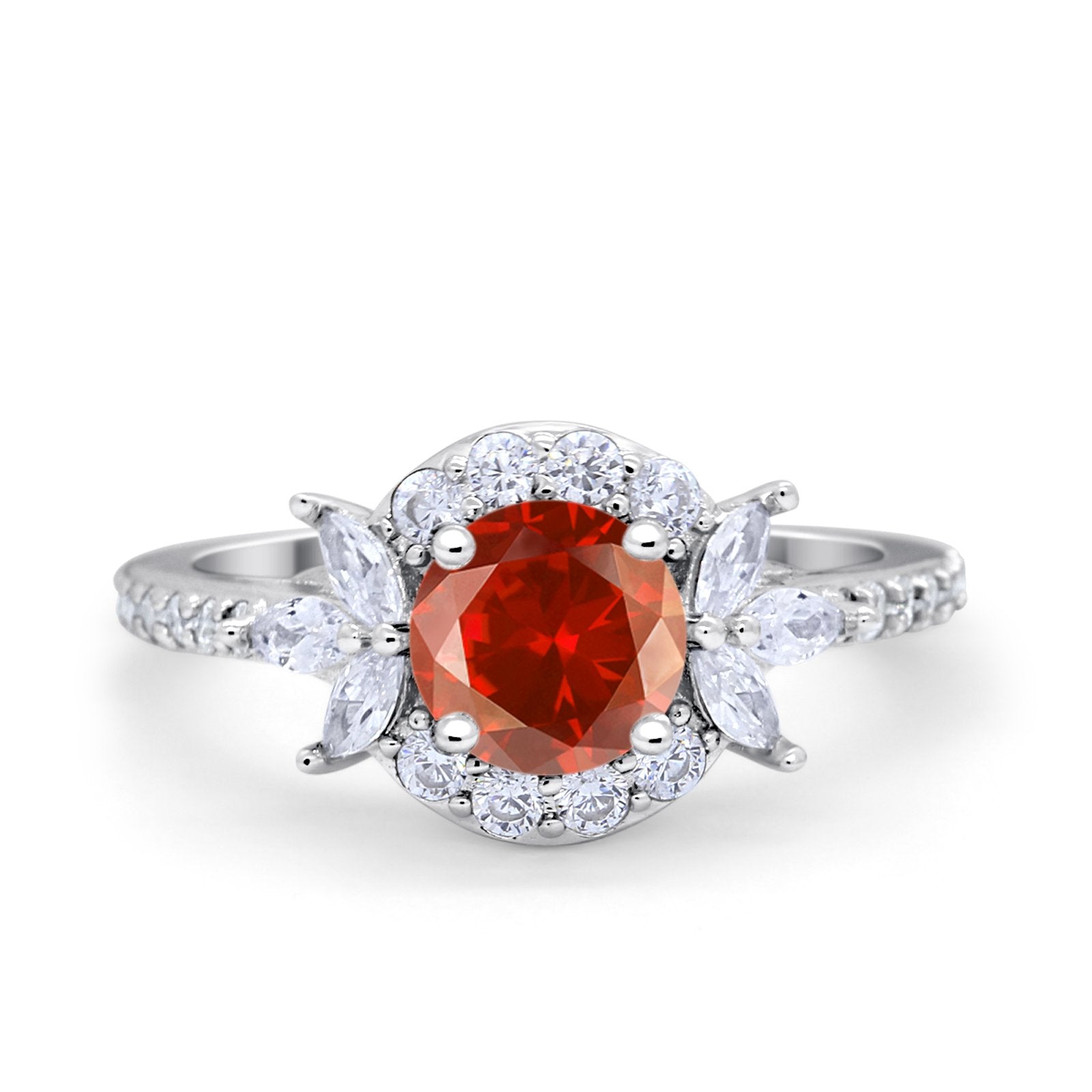 Halo Floral Wedding Ring Marquise Simulated Cubic Zirconia 925 Sterling Silver