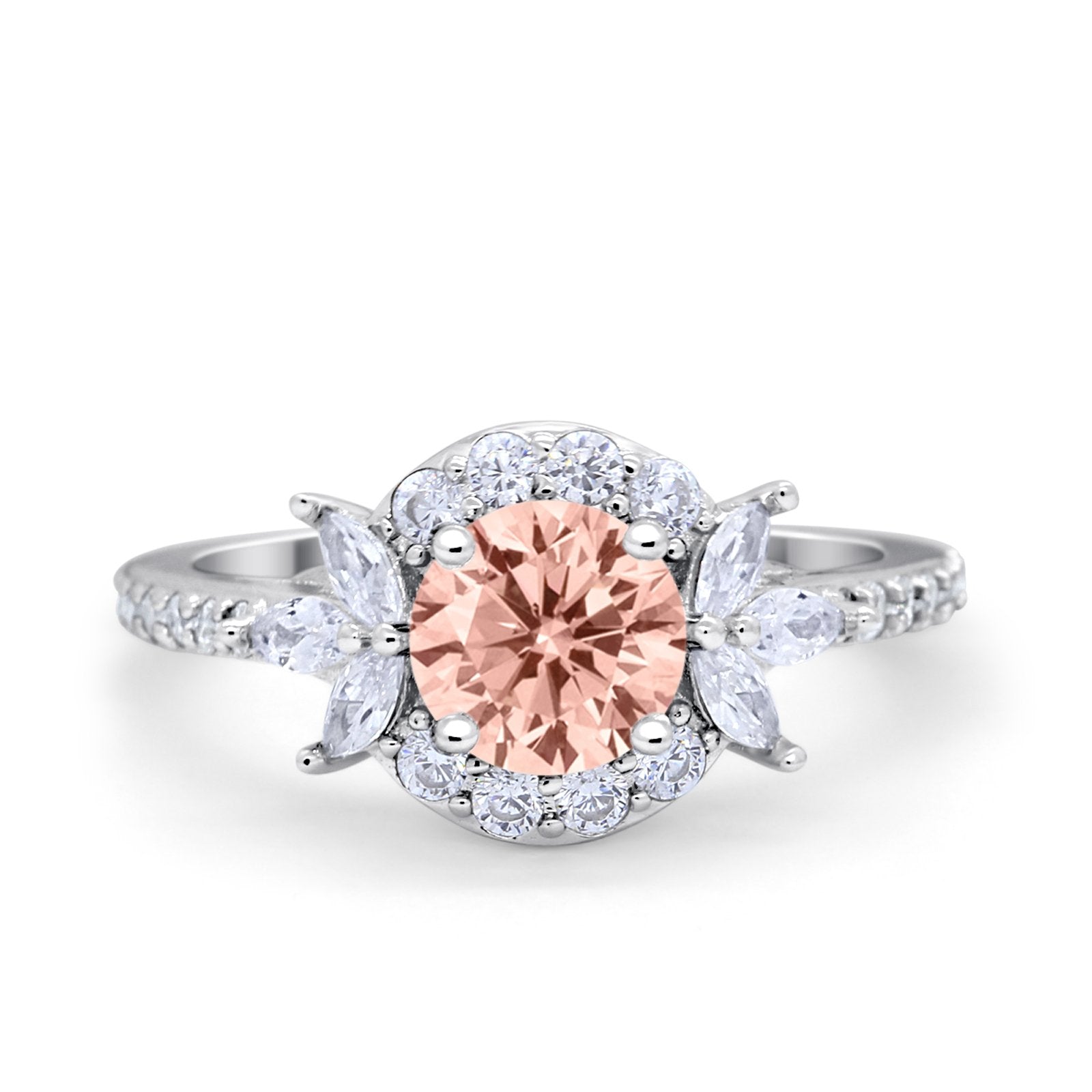 Halo Floral Wedding Ring Marquise Simulated Cubic Zirconia 925 Sterling Silver