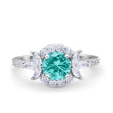 Halo Floral Wedding Ring Marquise Simulated Cubic Zirconia 925 Sterling Silver