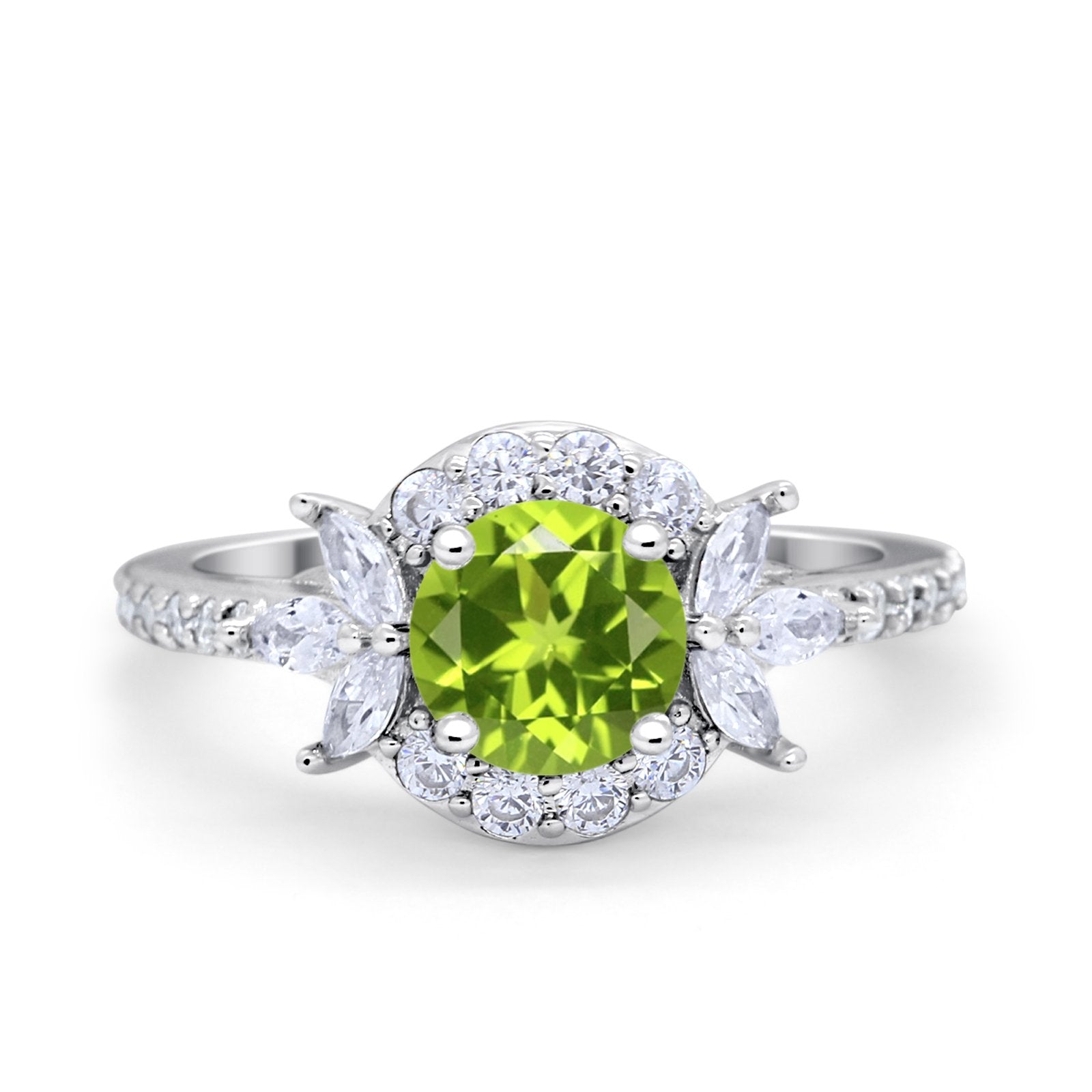 Halo Floral Wedding Ring Marquise Simulated Cubic Zirconia 925 Sterling Silver