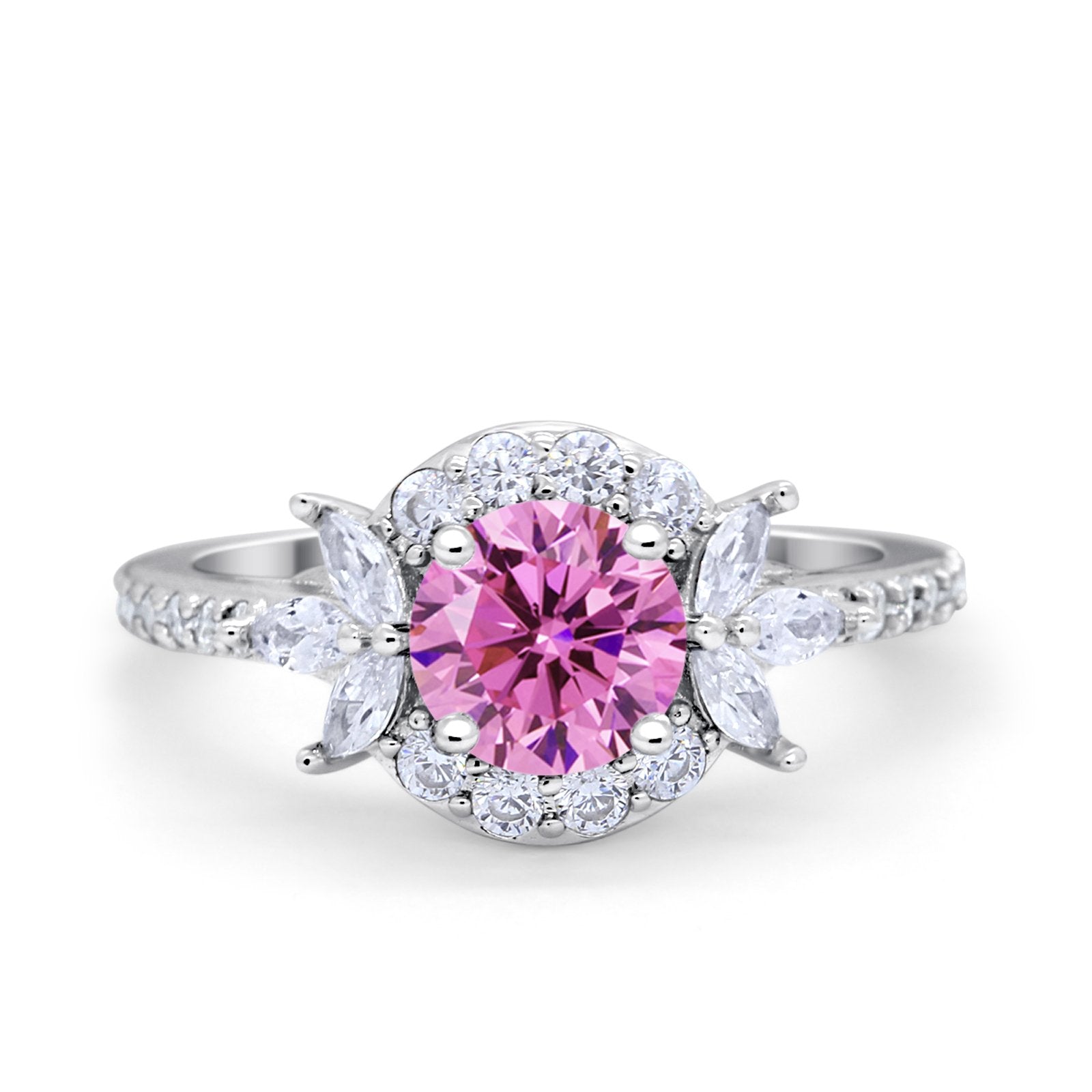 Halo Floral Wedding Ring Marquise Simulated Cubic Zirconia 925 Sterling Silver