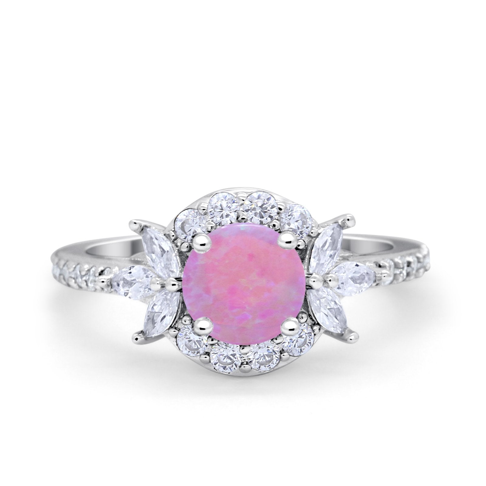 Halo Floral Wedding Ring Marquise Simulated Cubic Zirconia 925 Sterling Silver