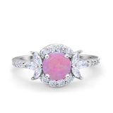 Halo Floral Wedding Ring Marquise Simulated Cubic Zirconia 925 Sterling Silver