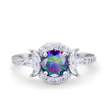 Halo Floral Wedding Ring Marquise Simulated Cubic Zirconia 925 Sterling Silver