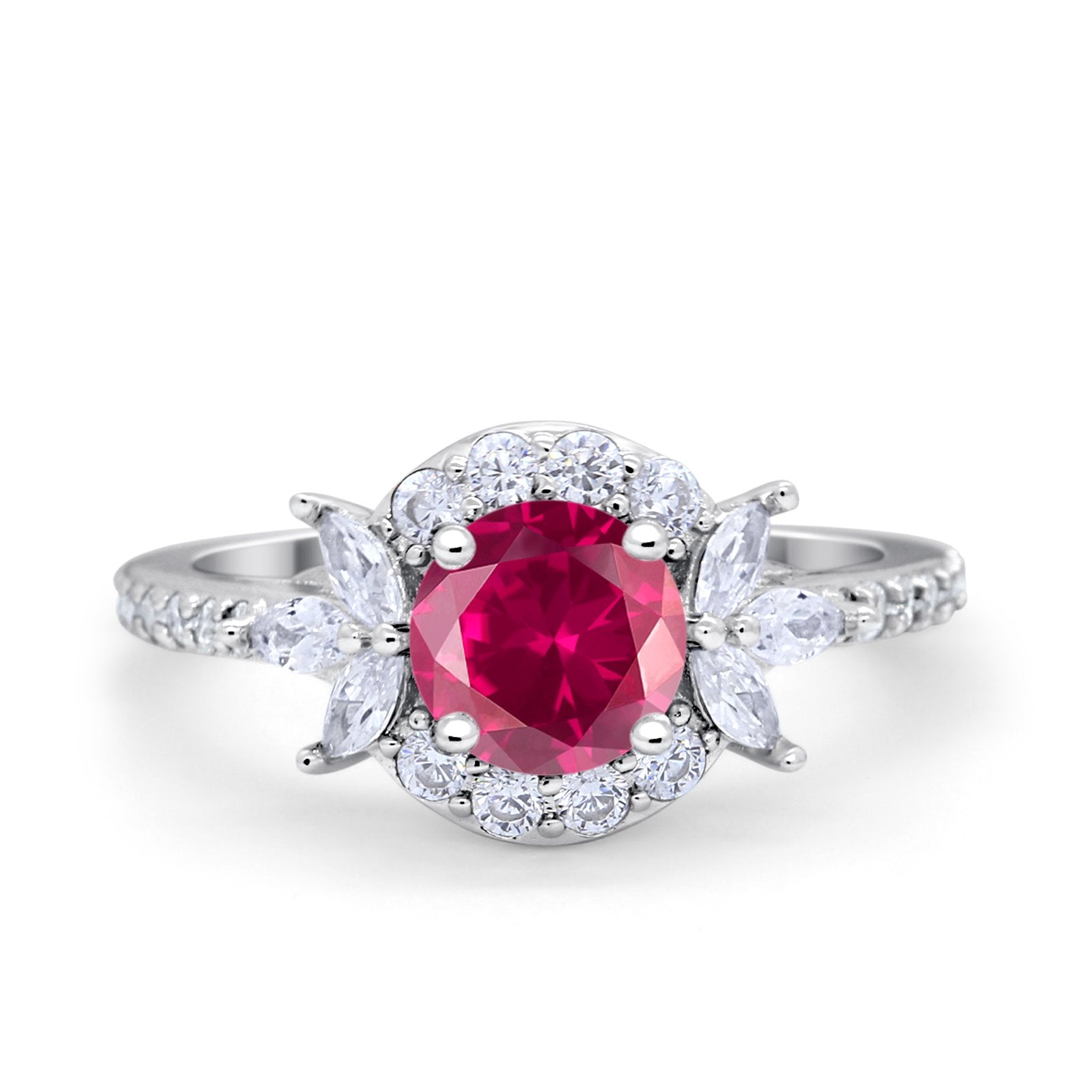 Halo Floral Wedding Ring Marquise Simulated Cubic Zirconia 925 Sterling Silver