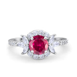 Halo Floral Wedding Ring Marquise Simulated Cubic Zirconia 925 Sterling Silver