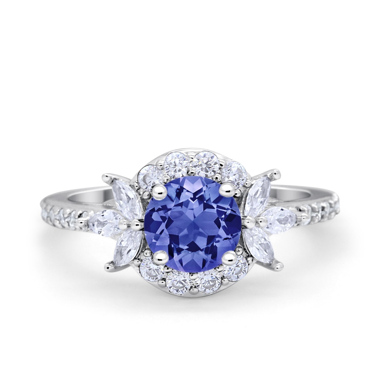 Halo Floral Wedding Ring Marquise Simulated Cubic Zirconia 925 Sterling Silver