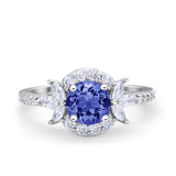 Halo Floral Wedding Ring Marquise Simulated Cubic Zirconia 925 Sterling Silver