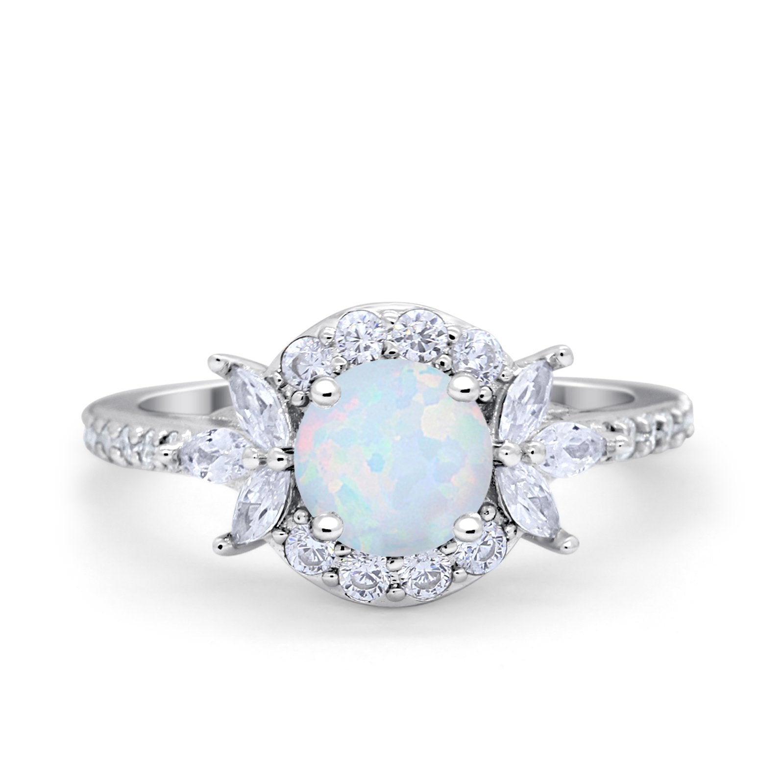 Halo Floral Wedding Ring Marquise Simulated Cubic Zirconia 925 Sterling Silver