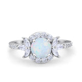 Halo Floral Wedding Ring Marquise Simulated Cubic Zirconia 925 Sterling Silver