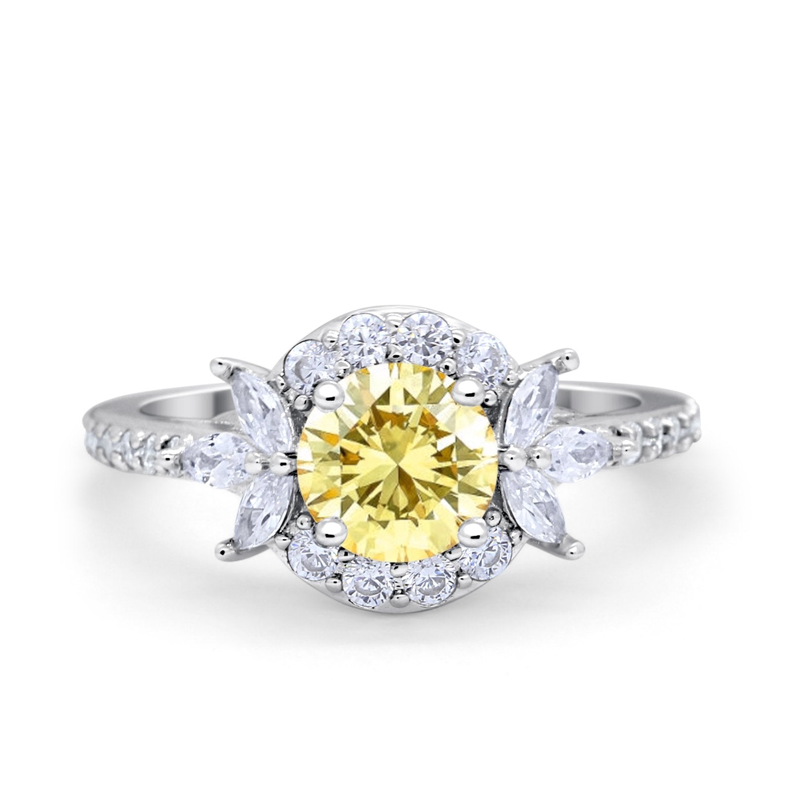 Halo Floral Wedding Ring Marquise Simulated Cubic Zirconia 925 Sterling Silver