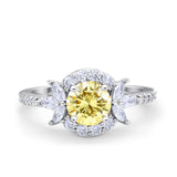 Halo Floral Wedding Ring Marquise Simulated Cubic Zirconia 925 Sterling Silver
