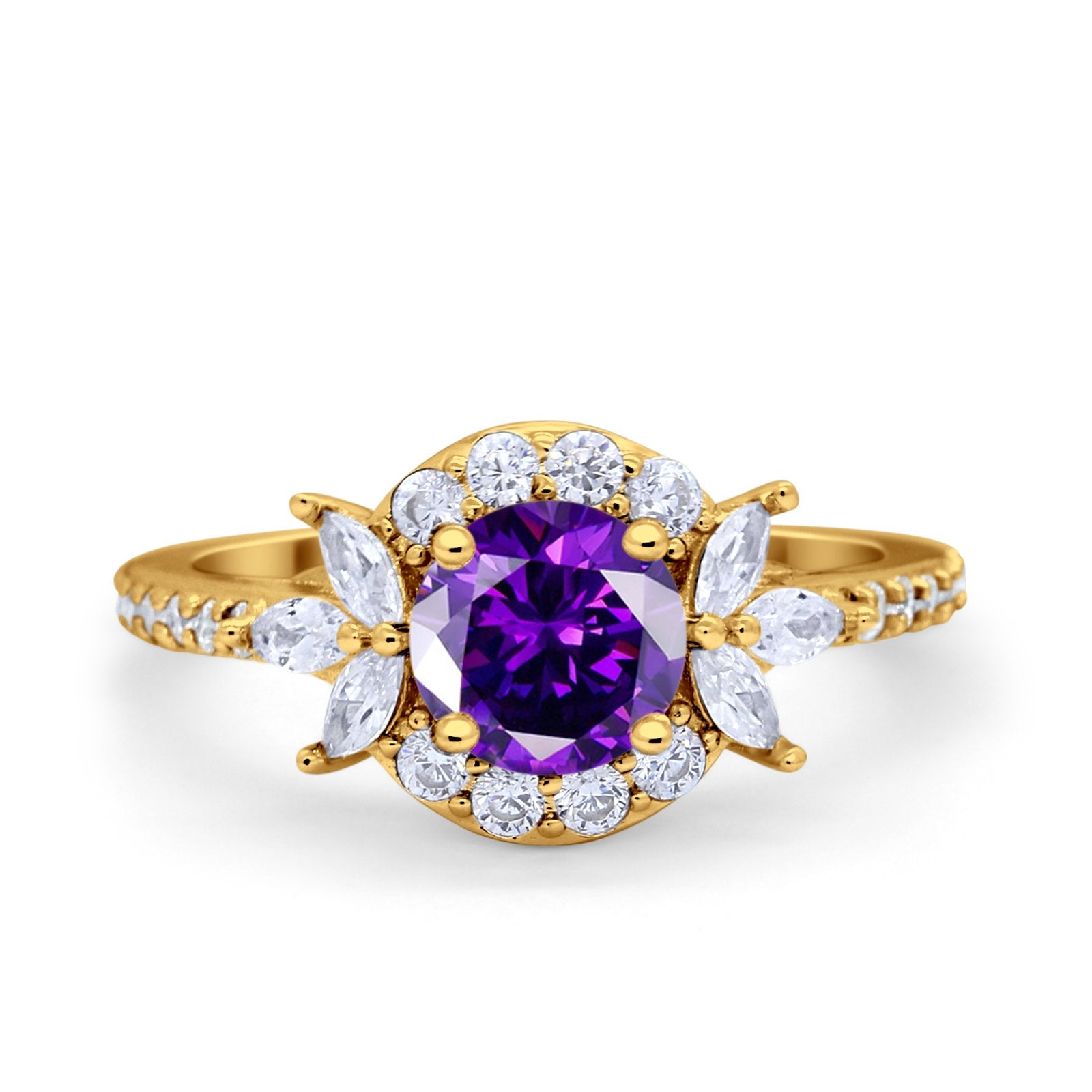 Halo Floral Wedding Ring Marquise Simulated Cubic Zirconia 925 Sterling Silver