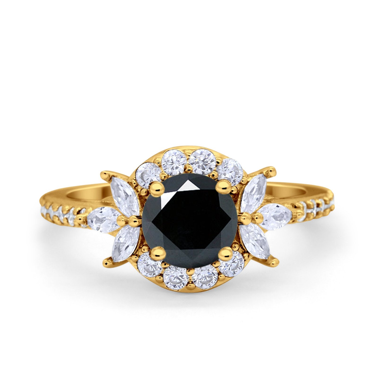 Halo Floral Wedding Ring Marquise Simulated Cubic Zirconia 925 Sterling Silver