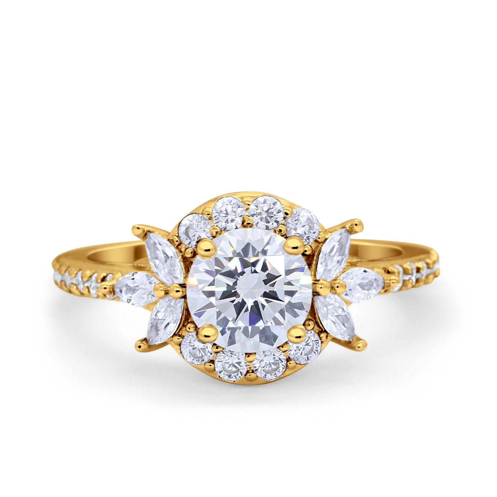 Halo Floral Wedding Ring Marquise Simulated Cubic Zirconia 925 Sterling Silver