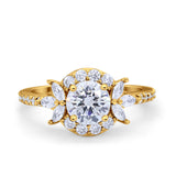 Halo Floral Wedding Ring Marquise Simulated Cubic Zirconia 925 Sterling Silver