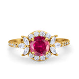 Halo Floral Wedding Ring Marquise Simulated Cubic Zirconia 925 Sterling Silver