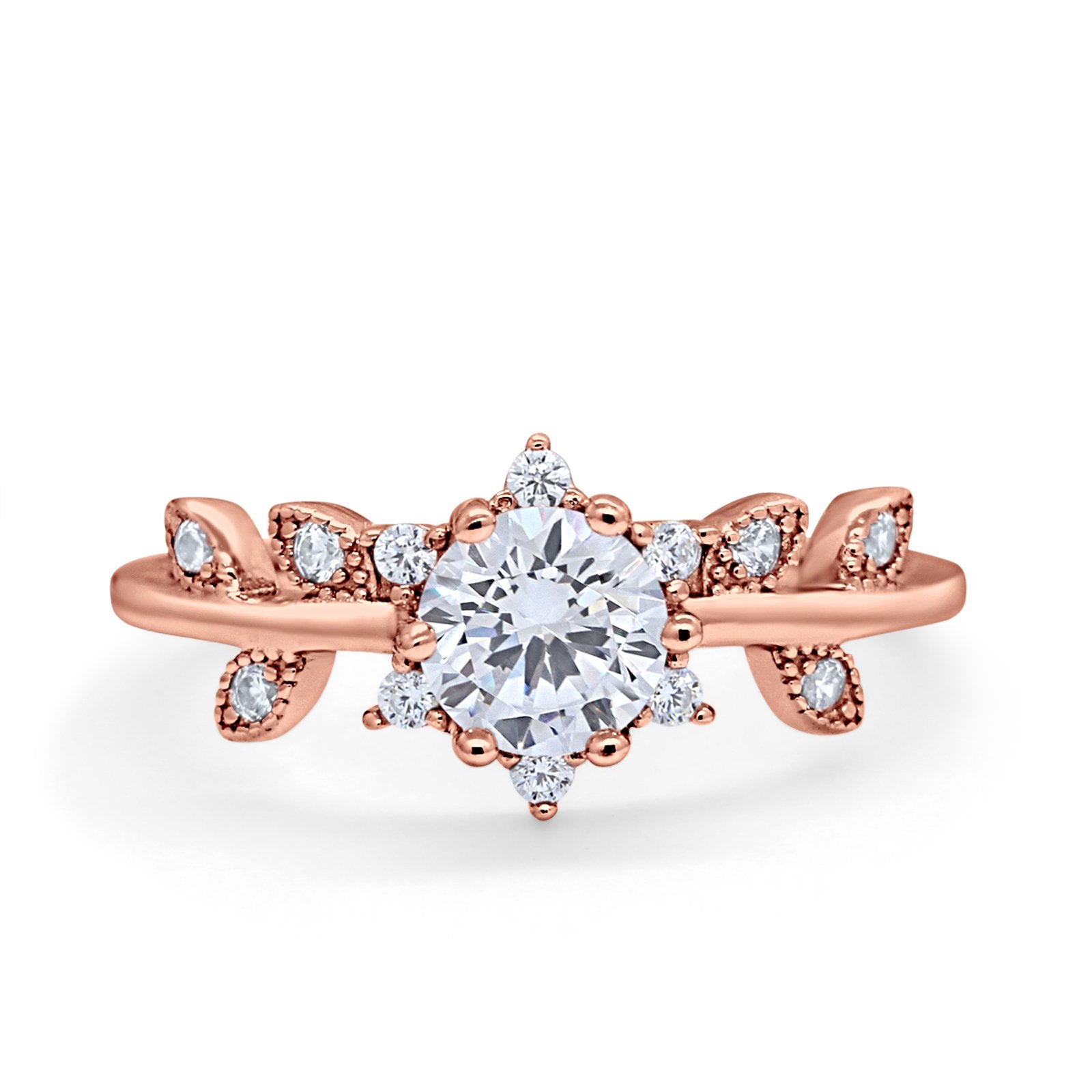 Art Deco Dainty Wedding Ring Round Simulated Cubic Zirconia 925 Sterling Silver