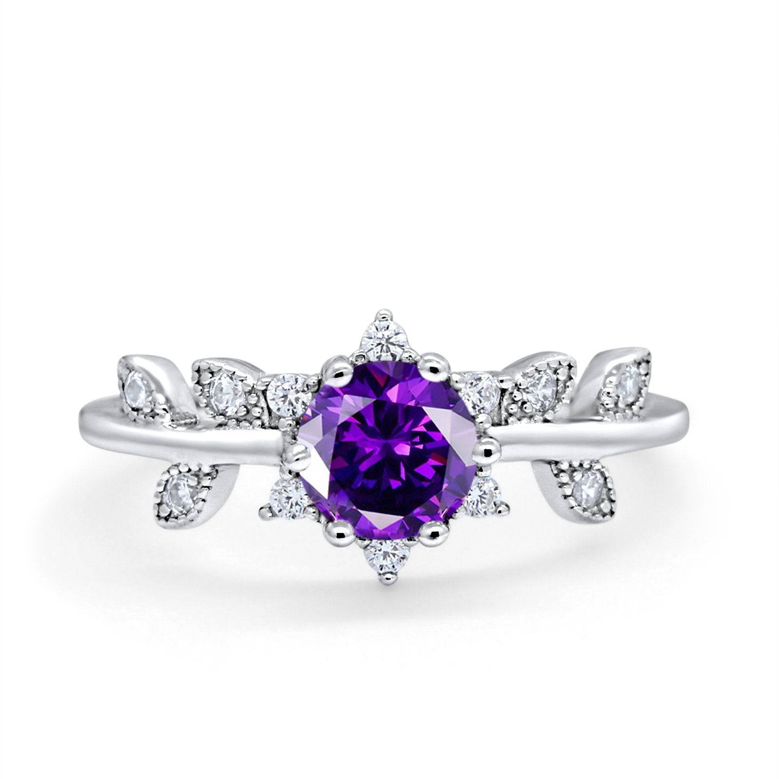 Art Deco Dainty Wedding Ring Round Simulated Cubic Zirconia 925 Sterling Silver