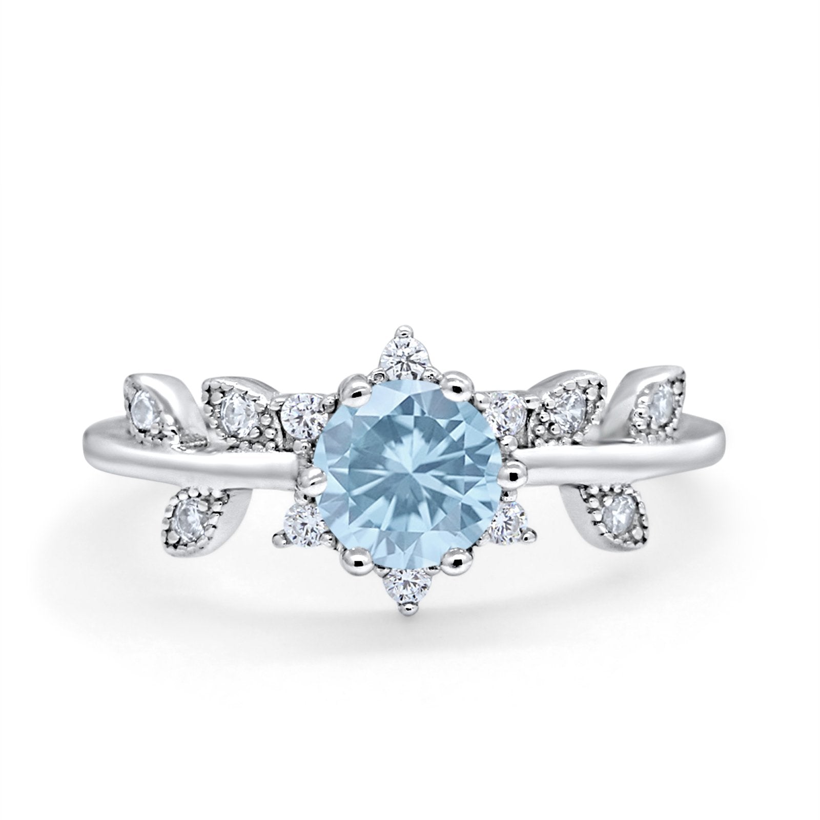 Art Deco Dainty Wedding Ring Round Simulated Cubic Zirconia 925 Sterling Silver