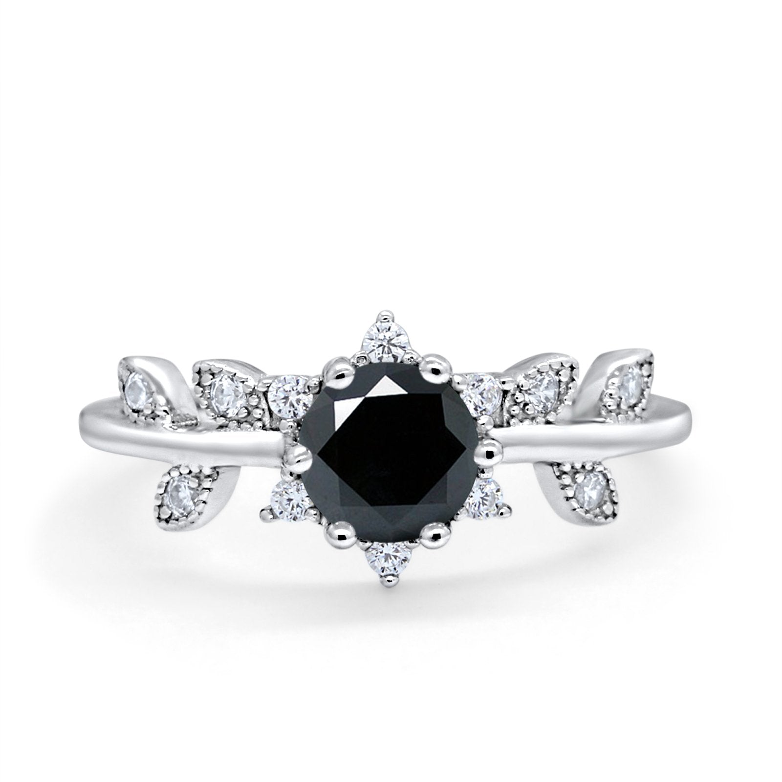 Art Deco Dainty Wedding Ring Round Simulated Cubic Zirconia 925 Sterling Silver