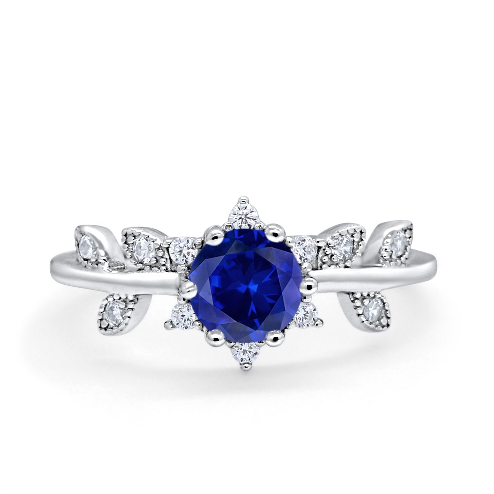 Art Deco Dainty Wedding Ring Round Simulated Cubic Zirconia 925 Sterling Silver