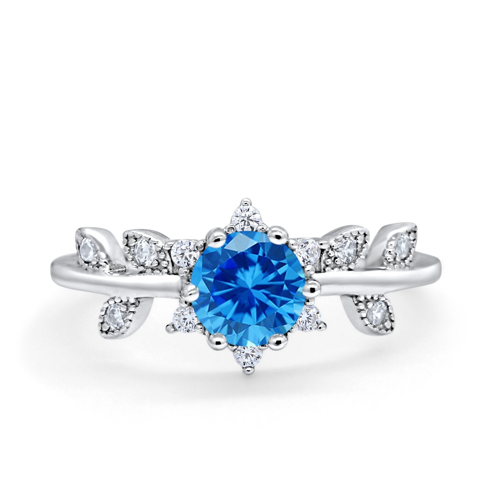 Art Deco Dainty Wedding Ring Round Simulated Cubic Zirconia 925 Sterling Silver