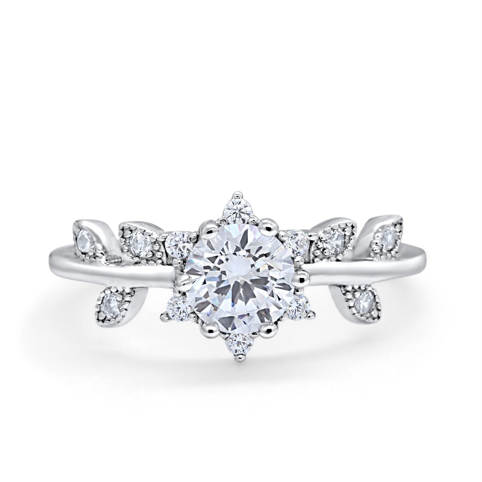 Art Deco Dainty Wedding Ring Round Simulated Cubic Zirconia 925 Sterling Silver