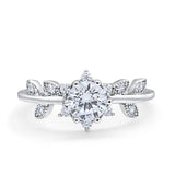 Art Deco Dainty Wedding Ring Round Simulated Cubic Zirconia 925 Sterling Silver