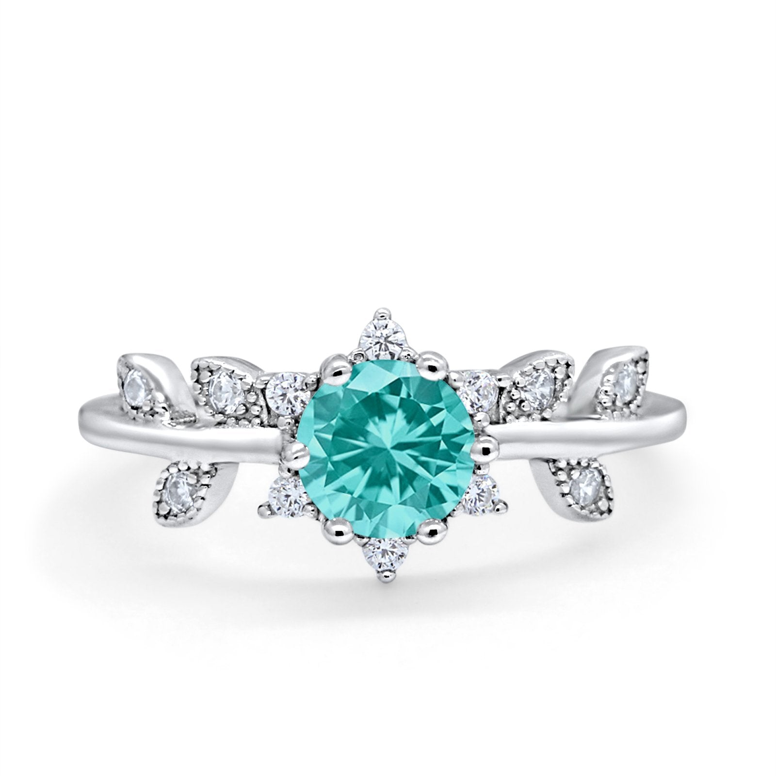 Art Deco Dainty Wedding Ring Round Simulated Cubic Zirconia 925 Sterling Silver