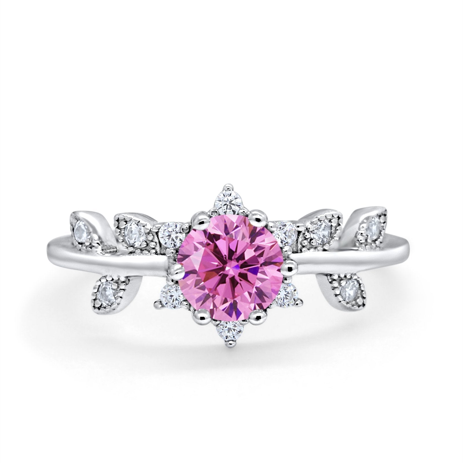 Art Deco Dainty Wedding Ring Round Simulated Cubic Zirconia 925 Sterling Silver