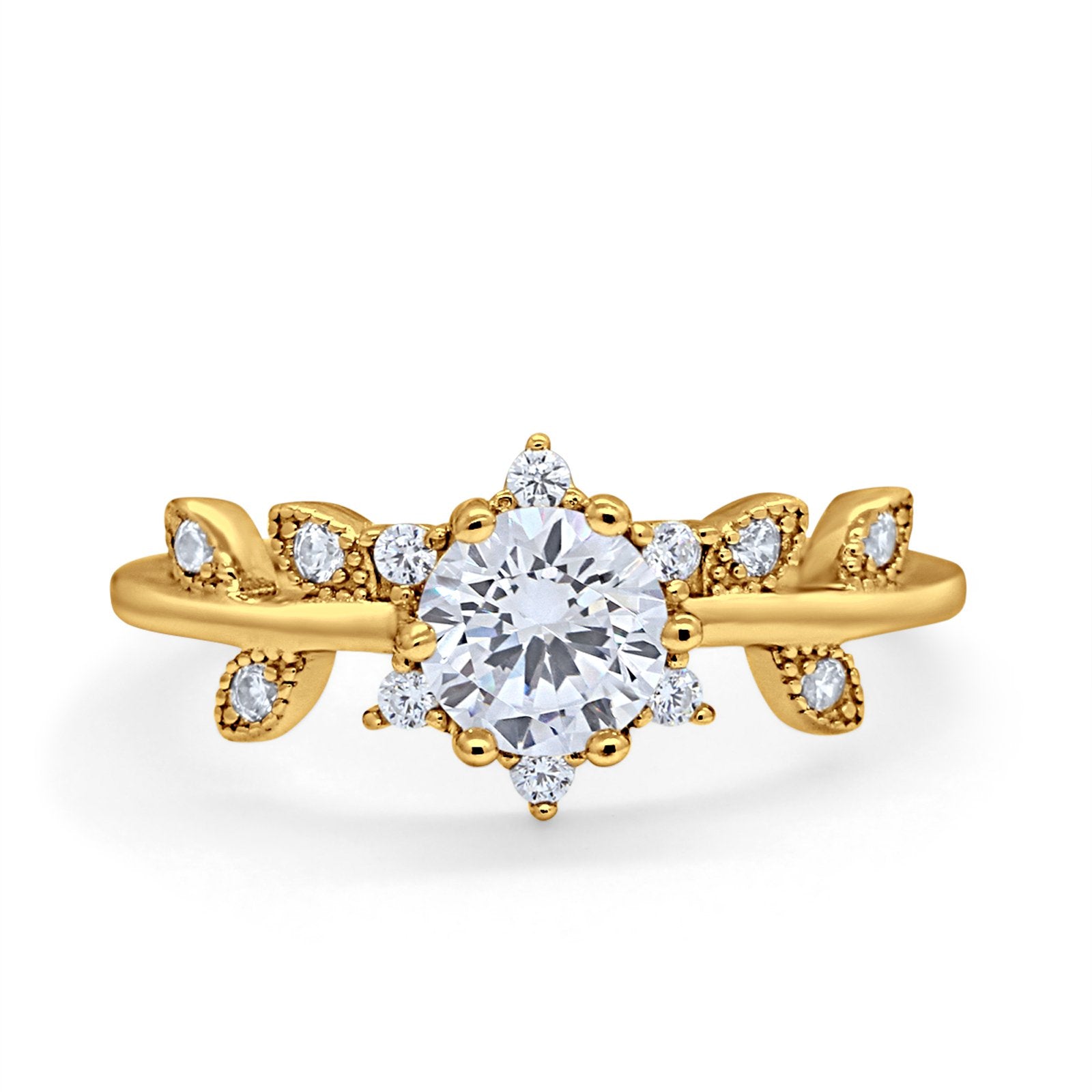 Art Deco Dainty Wedding Ring Round Simulated Cubic Zirconia 925 Sterling Silver