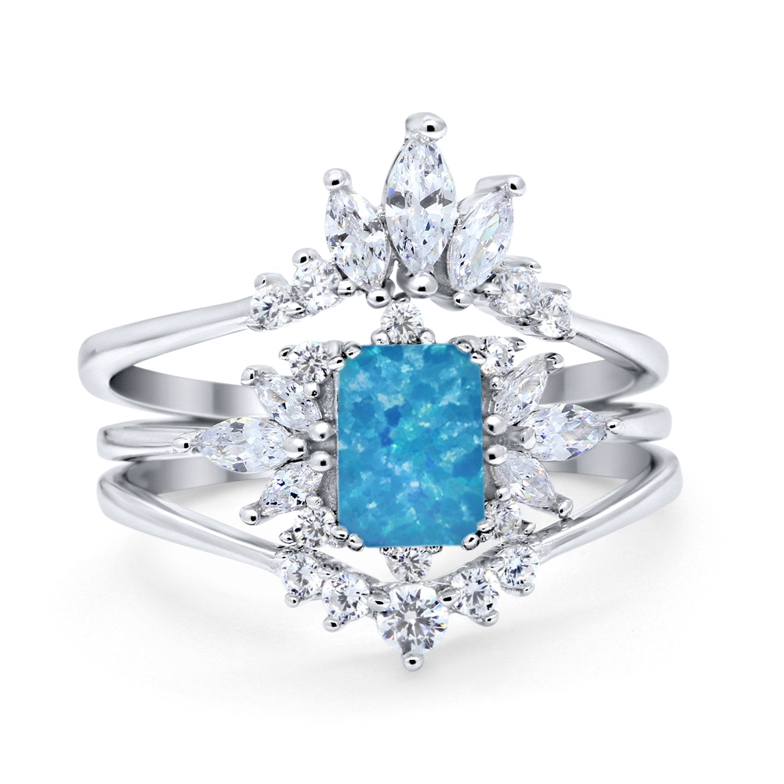 Trio Set Wedding Ring Piece Simulated Cubic Zirconia 925 Sterling Silver