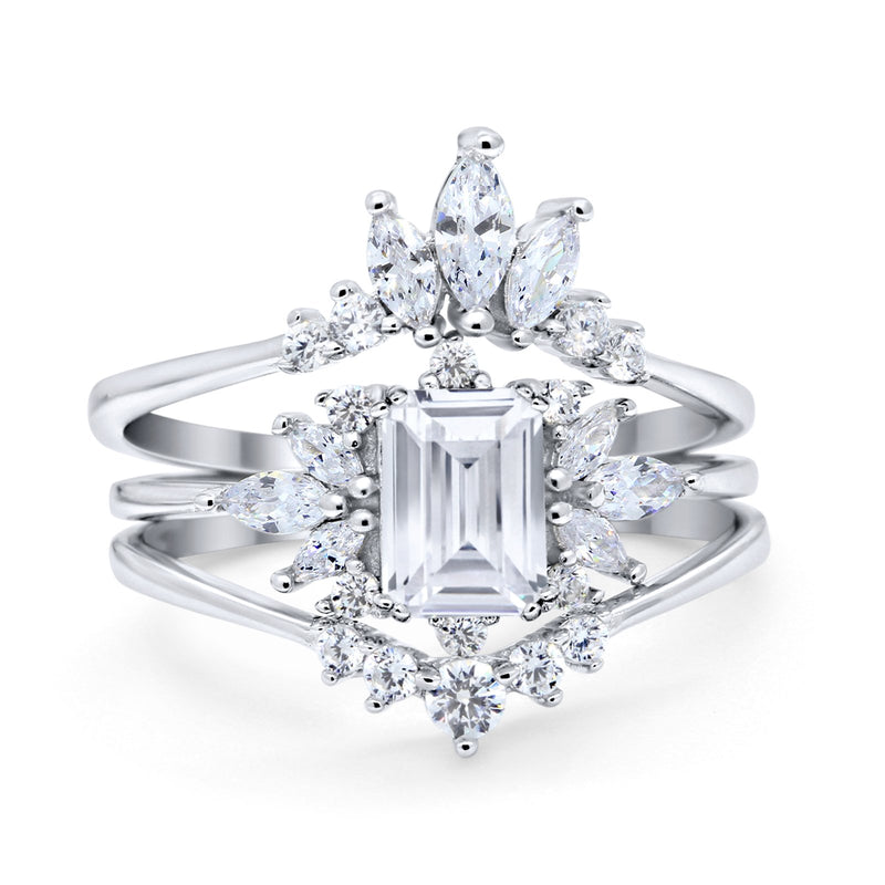 Trio Set Wedding Ring Piece Simulated Cubic Zirconia 925 Sterling Silver