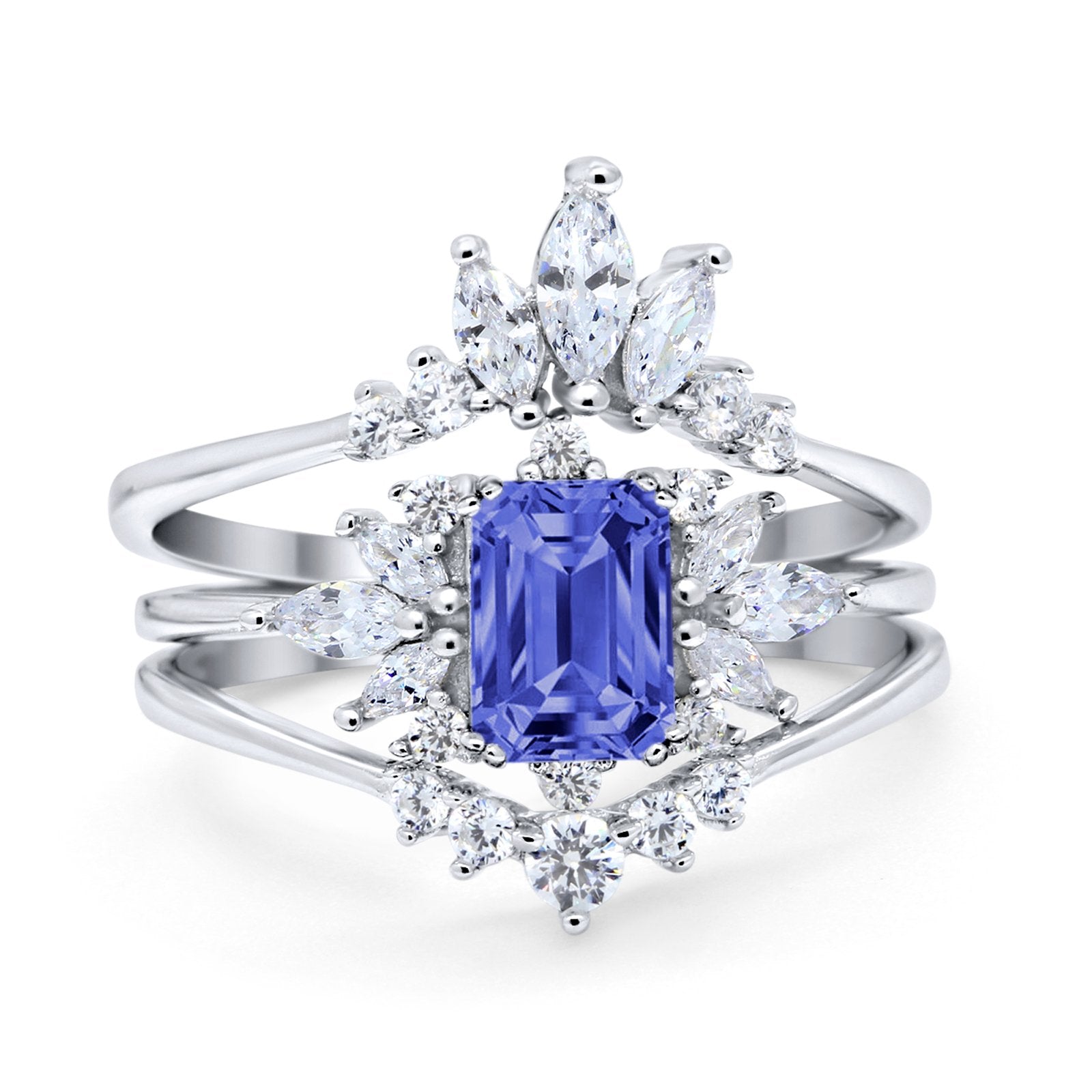 Trio Set Wedding Ring Piece Simulated Cubic Zirconia 925 Sterling Silver