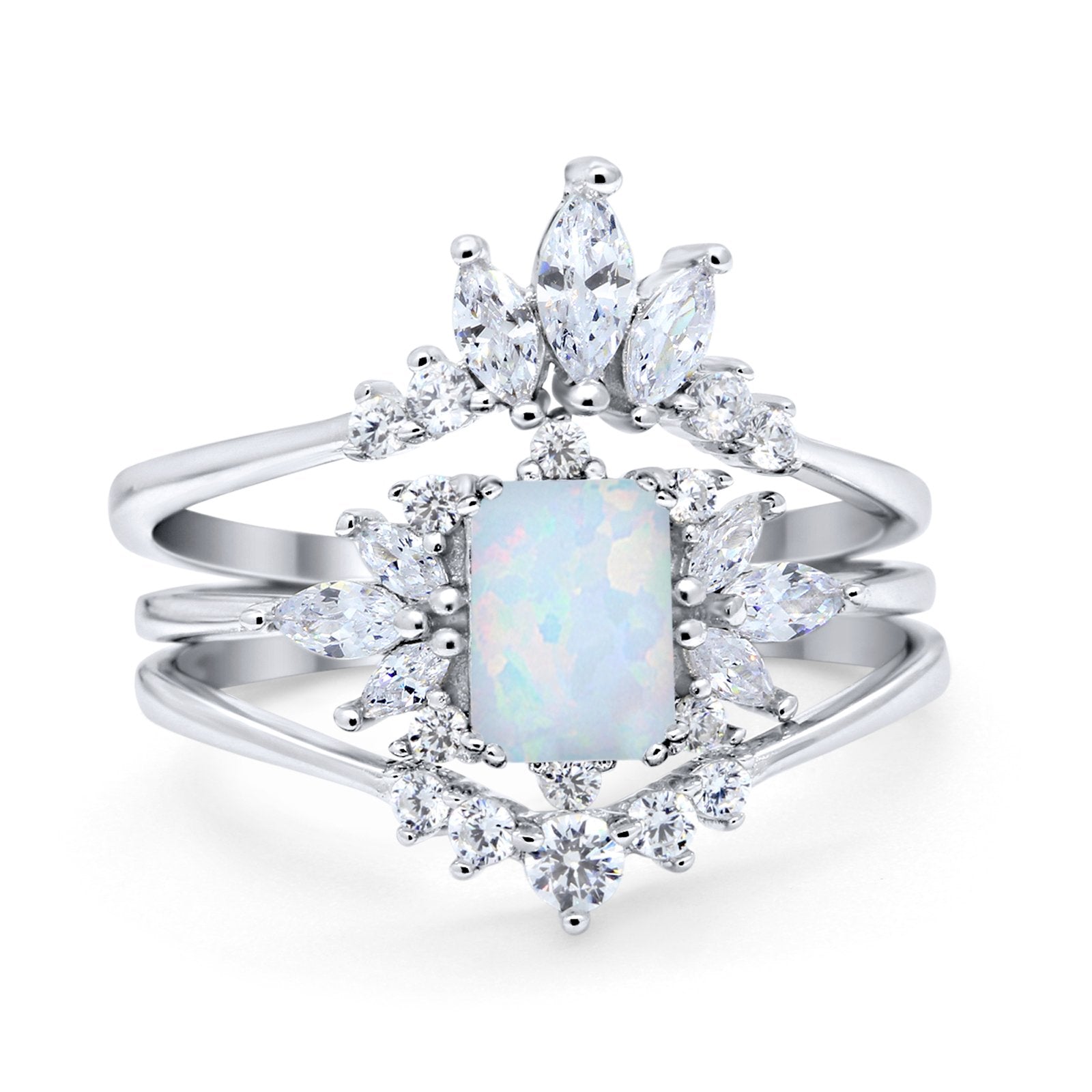 Trio Set Wedding Ring Piece Simulated Cubic Zirconia 925 Sterling Silver