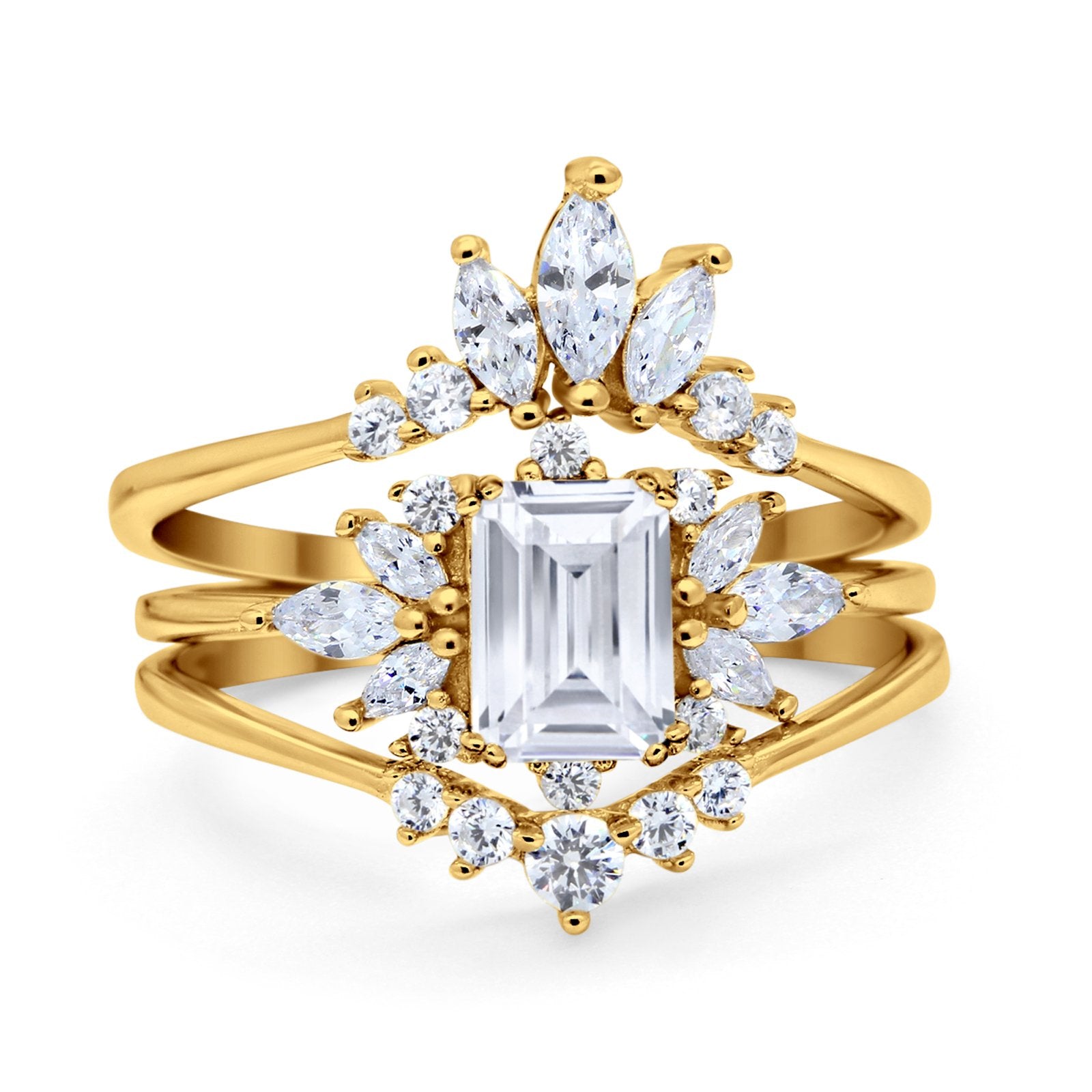 Trio Set Wedding Ring Piece Simulated Cubic Zirconia 925 Sterling Silver