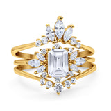 Trio Set Wedding Ring Piece Simulated Cubic Zirconia 925 Sterling Silver