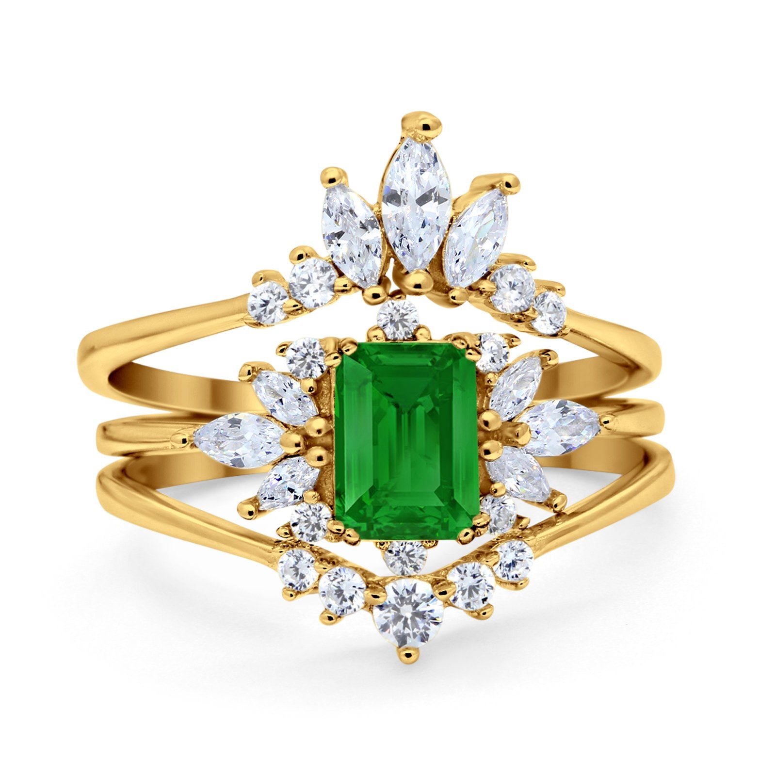 Trio Set Wedding Ring Piece Simulated Cubic Zirconia 925 Sterling Silver